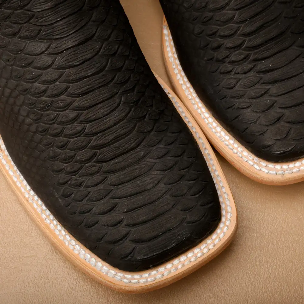 Matte Black Python Leather Boots - Square Toe