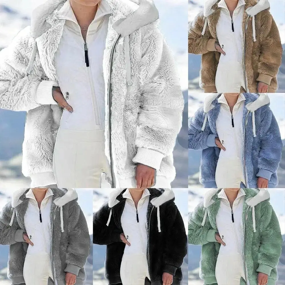 6-Pack Ladies Warm Teddy Bear Fluffy Coat Hooded Fleece Jacket Outwears