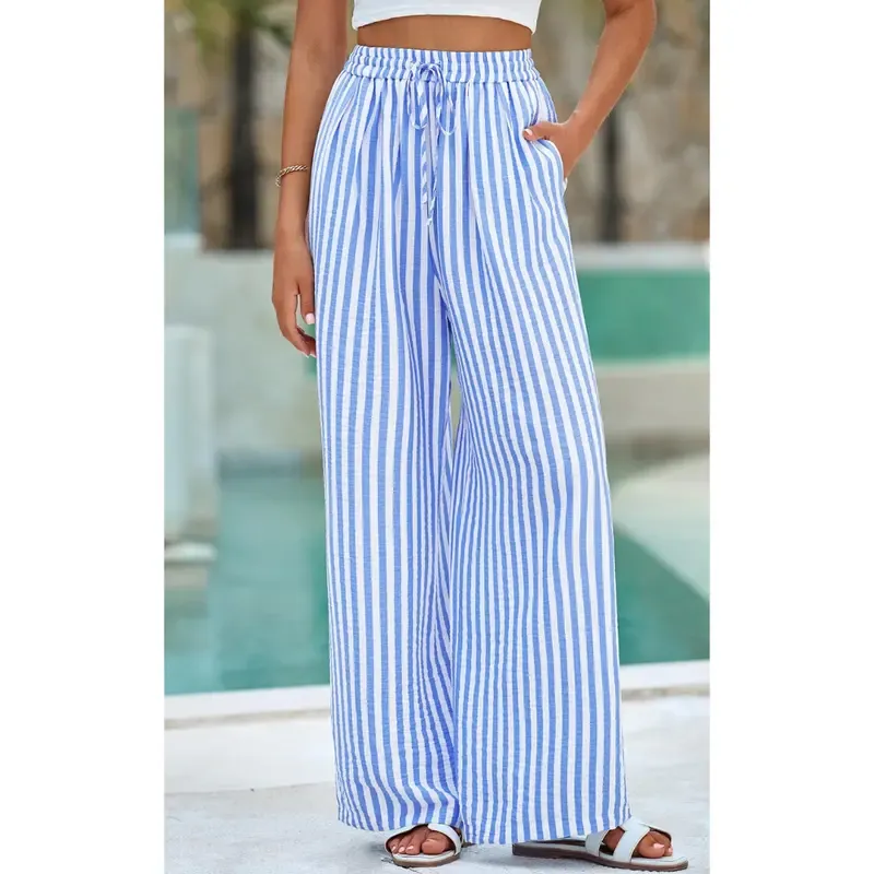 Women’s Striped Elastic Waist Wide Leg Palazzo Pants