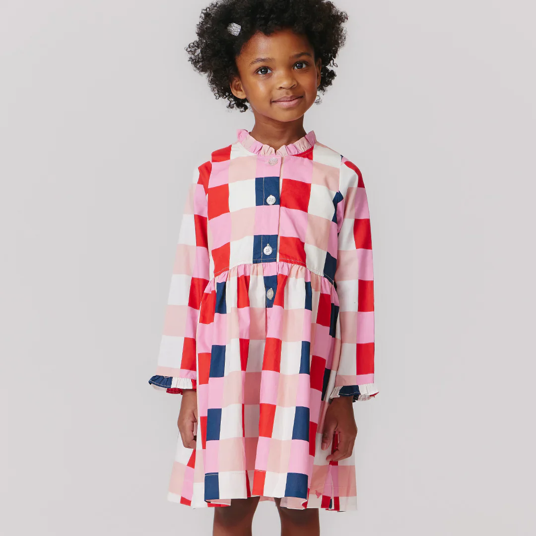 Girl's Autumn Dress Navy and Red Check