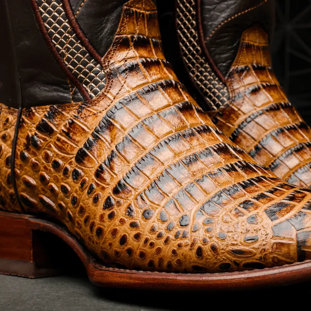Honey Caiman Belly Leather Boots - Cutter Toe