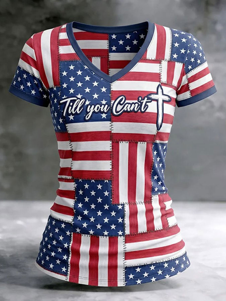 Women's Casual Color Block Print Short-Sleeve T-Shirt