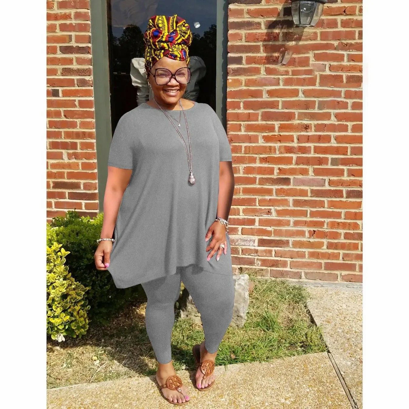 Women Plus Size 2 Piece Outfits Short Sleeve Top and Legging Pant Set Lounge Sets Tracksuit