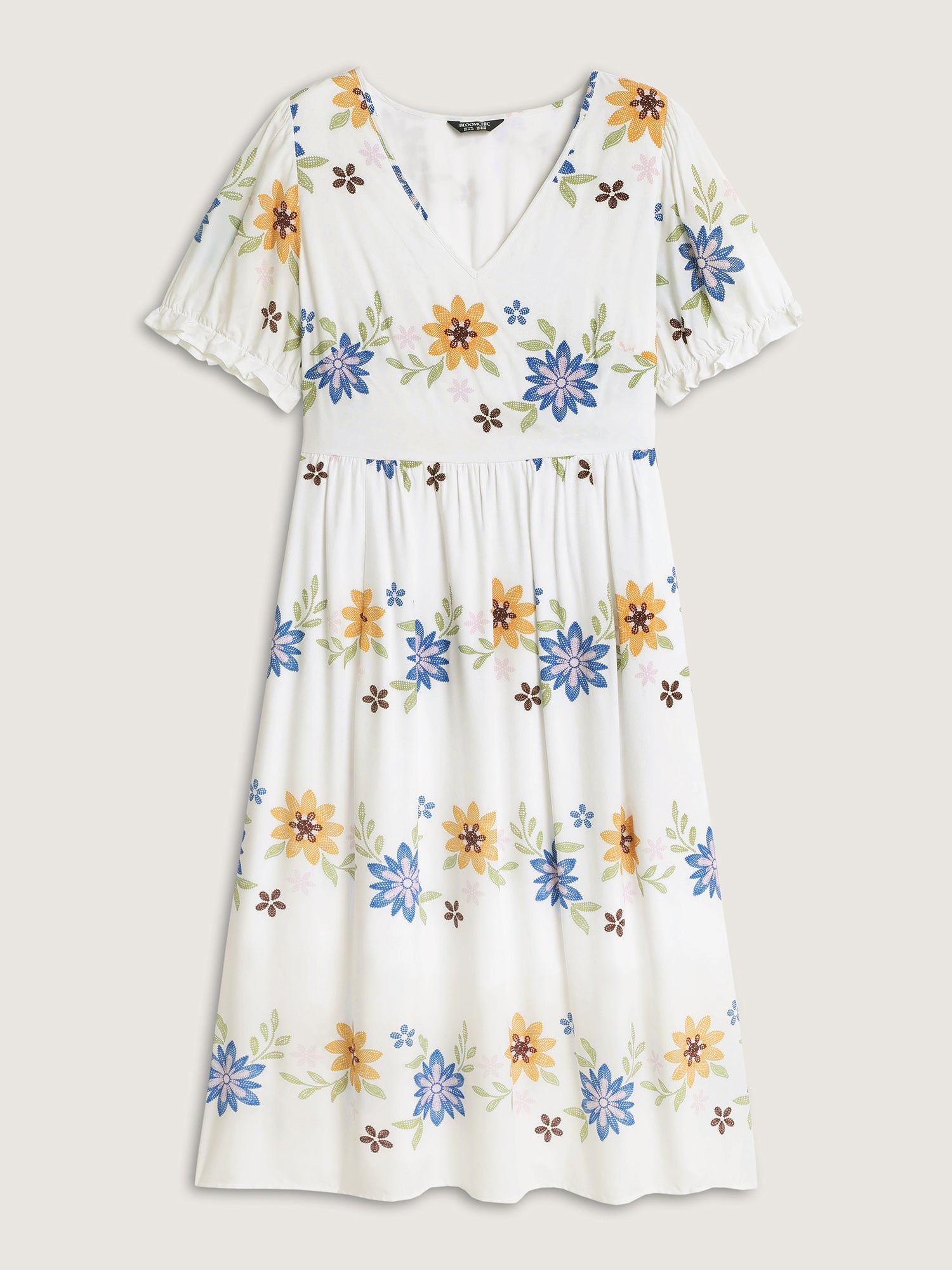 Large Floral Print Fit And Flare Midi Dress