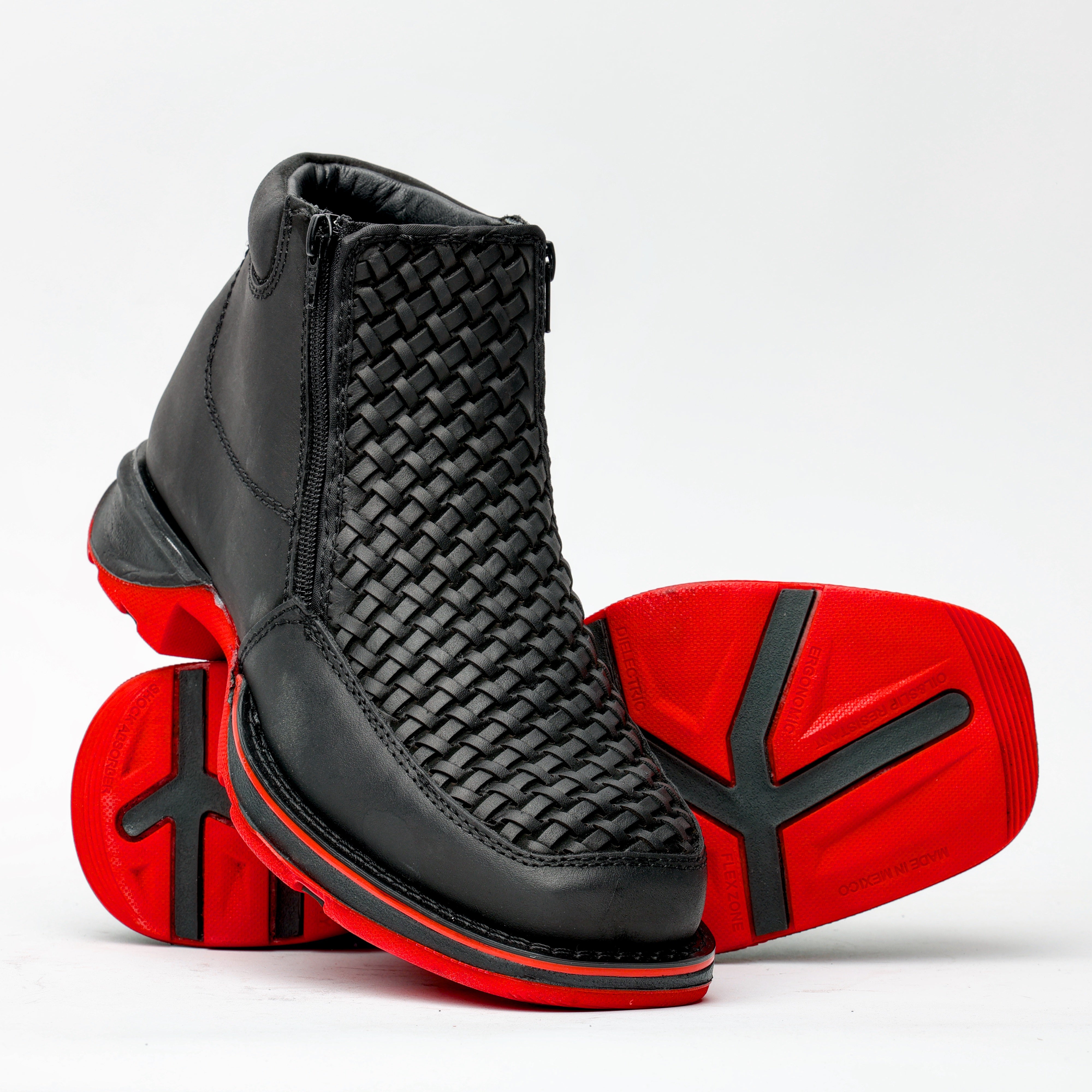 Black Basketweave Leather Botin With 3D Lightweight Soles - Square Toe