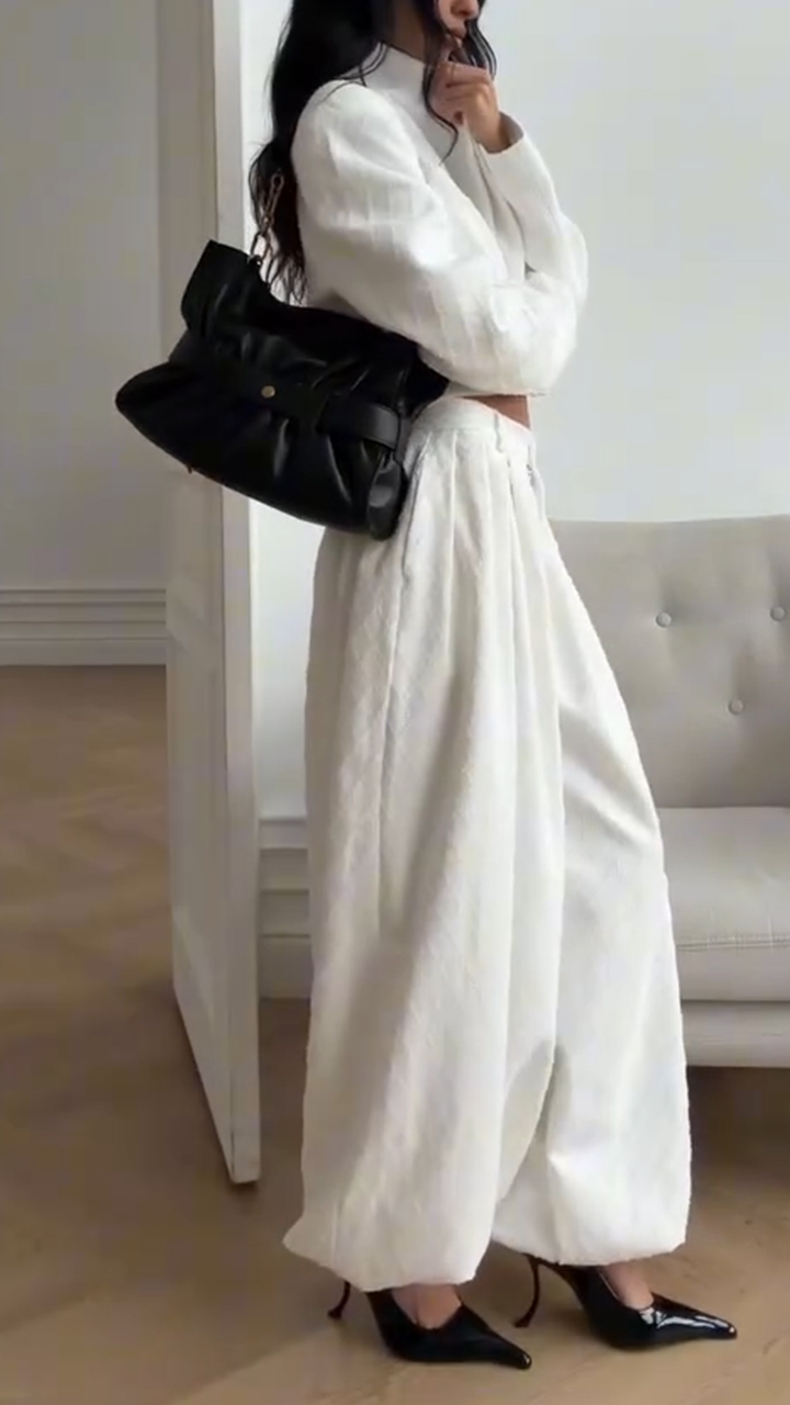 Women Stand Up Collar Top+ Pants Casual Outfit with Temperament