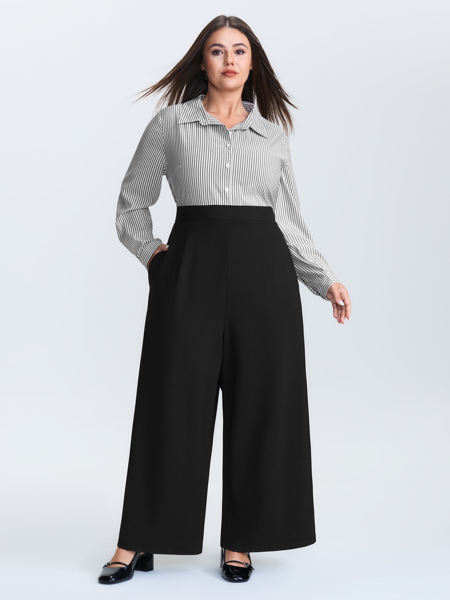 Striped Button Front Wide Leg Jumpsuit