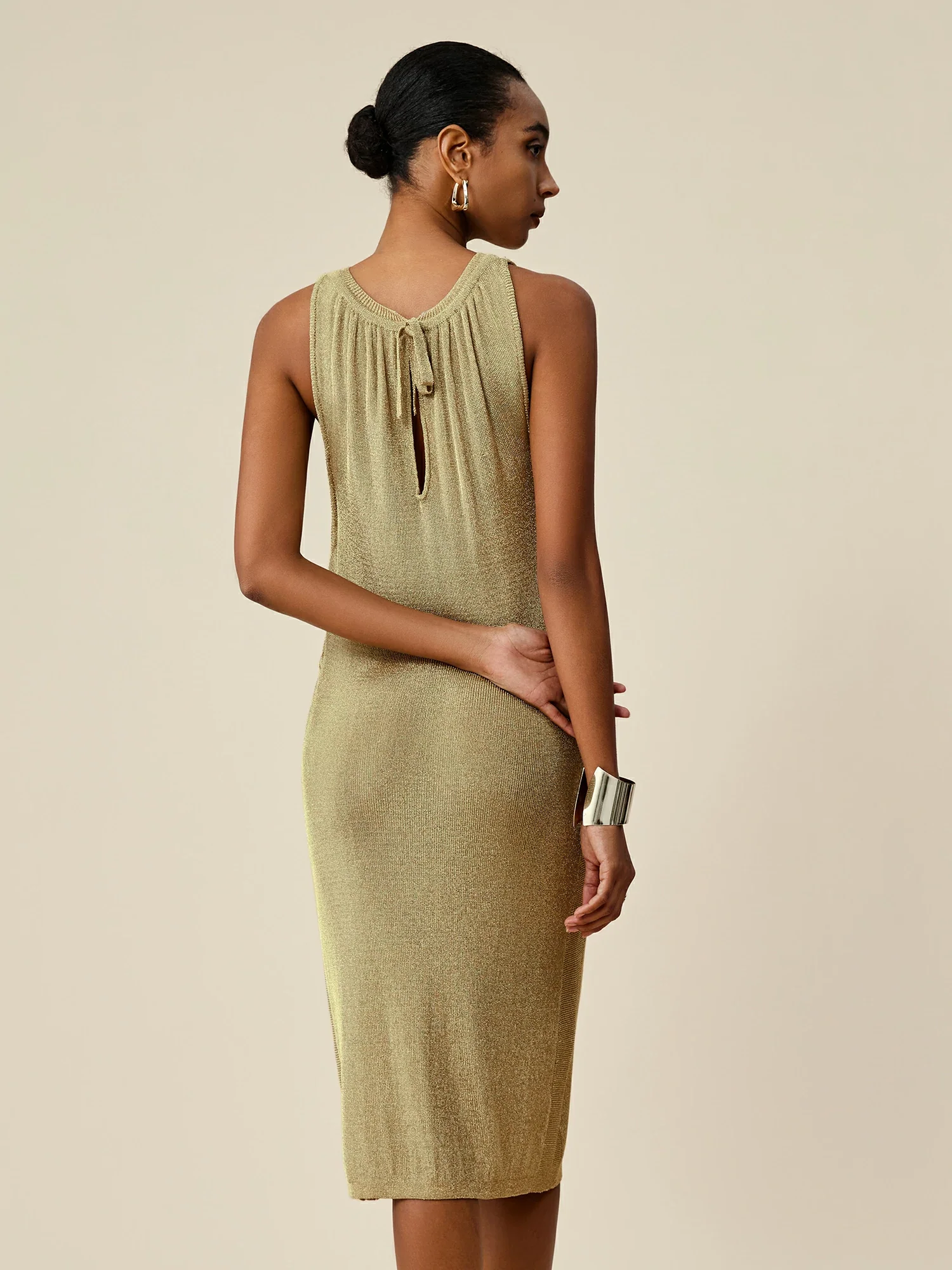 Metallic Yarn Round Neck Sleeveless Knitted Dress