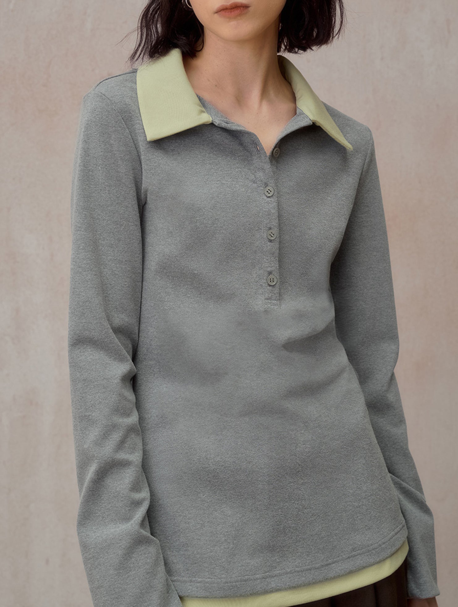 Color Block Faux Two Piece Polo Tee_CWTTL01218