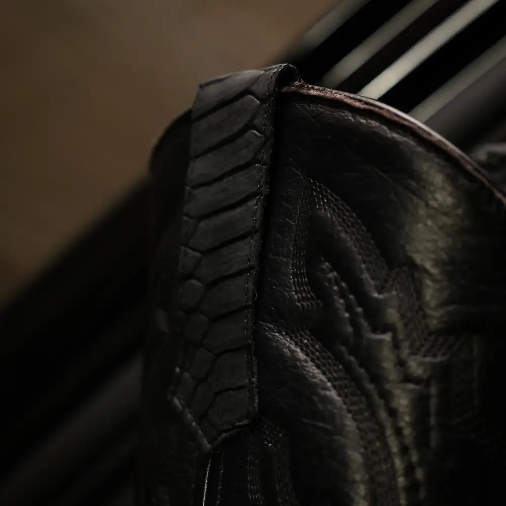 Matte Black Python Leather Boots With 3D Lightweight Sole