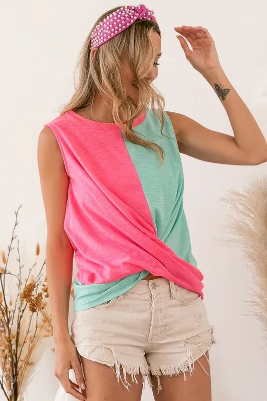 Slub Terry Color Block Twisted Top