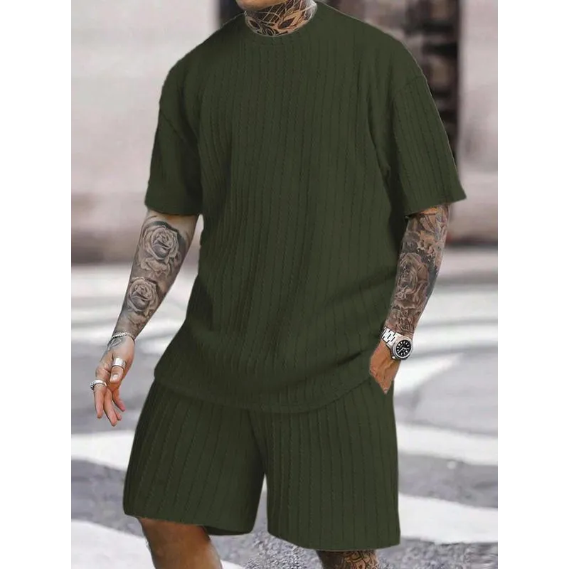 Men's Two-Piece Set: Drop Shoulder Tee & Drawstring Shorts