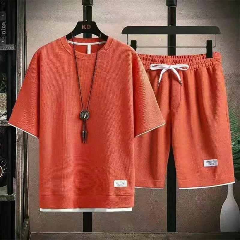 Men's Spring Summer 2-Piece Drawstring Casual Set - Short-Sleeved Shirt & Shorts, Suitable for Everyday Wear & Sports Activities