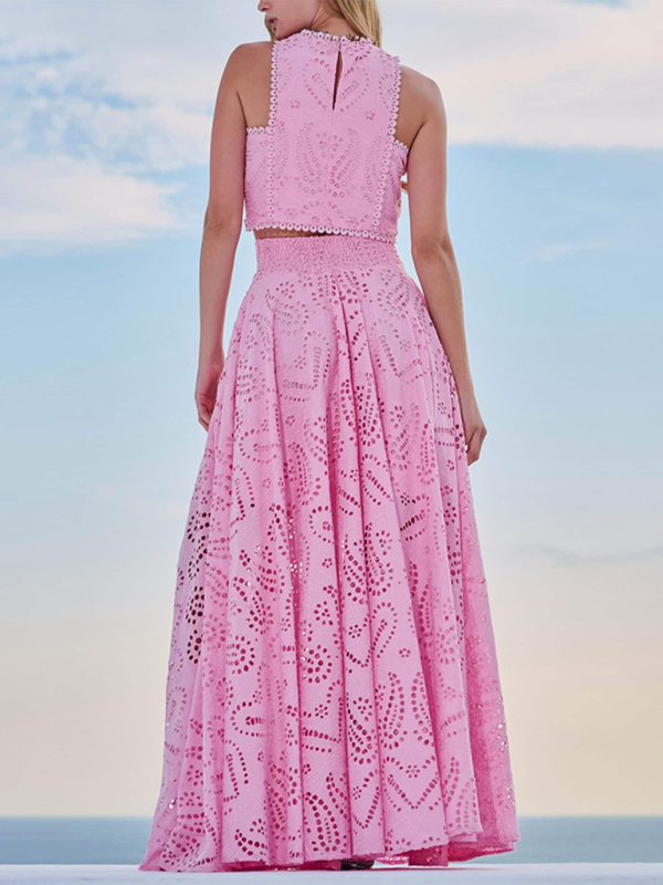 Sleeveless Elegant Lace Two-Piece Maxi Skirt Set