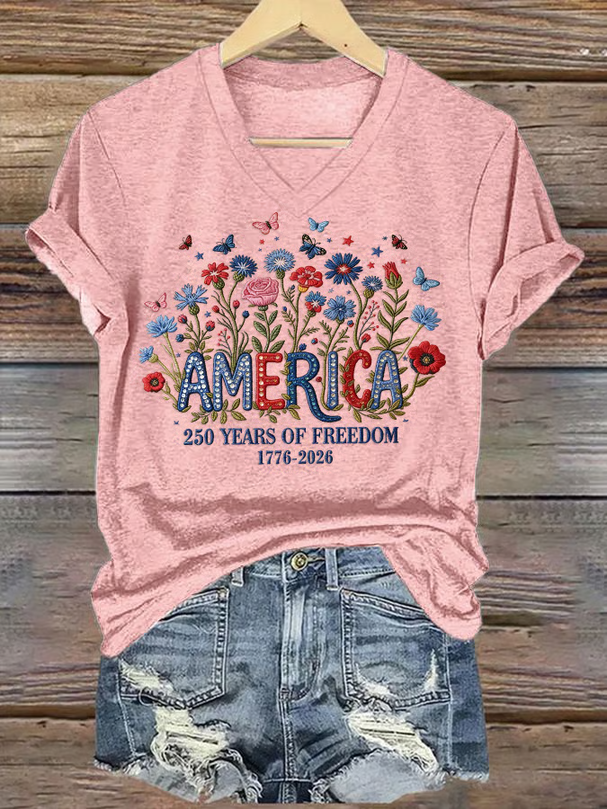 Women's casual retro American 250th Print T-shirt