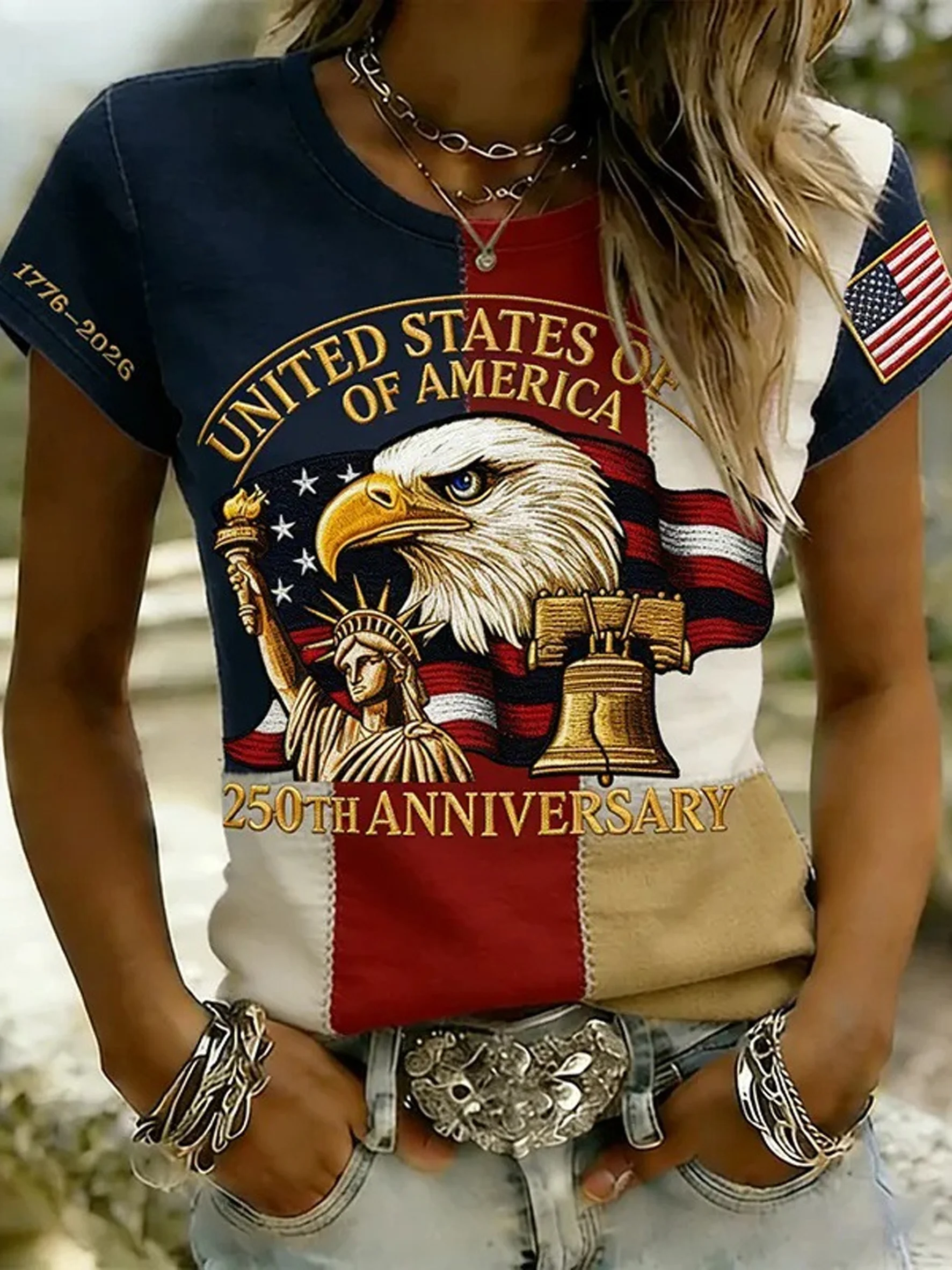 Vintage 3D Printing Crew Neck Short Sleeve T-shirt