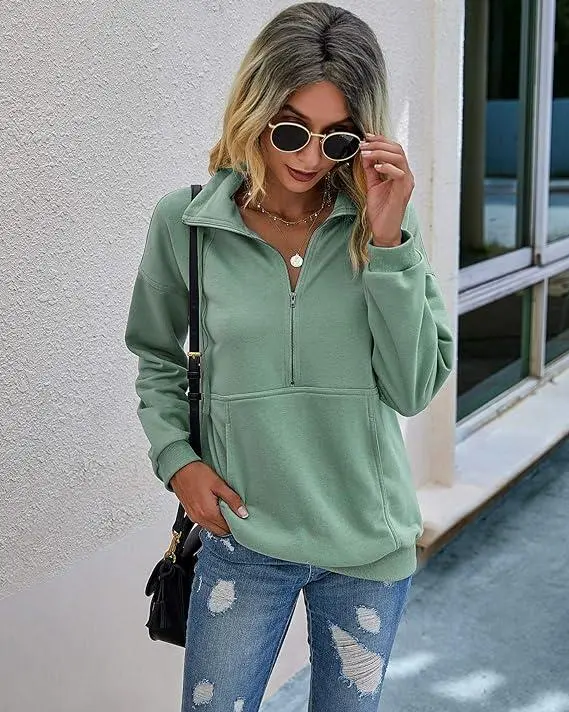 Women's Casual Long Sleeve Lapel Zipper Sweatshirt