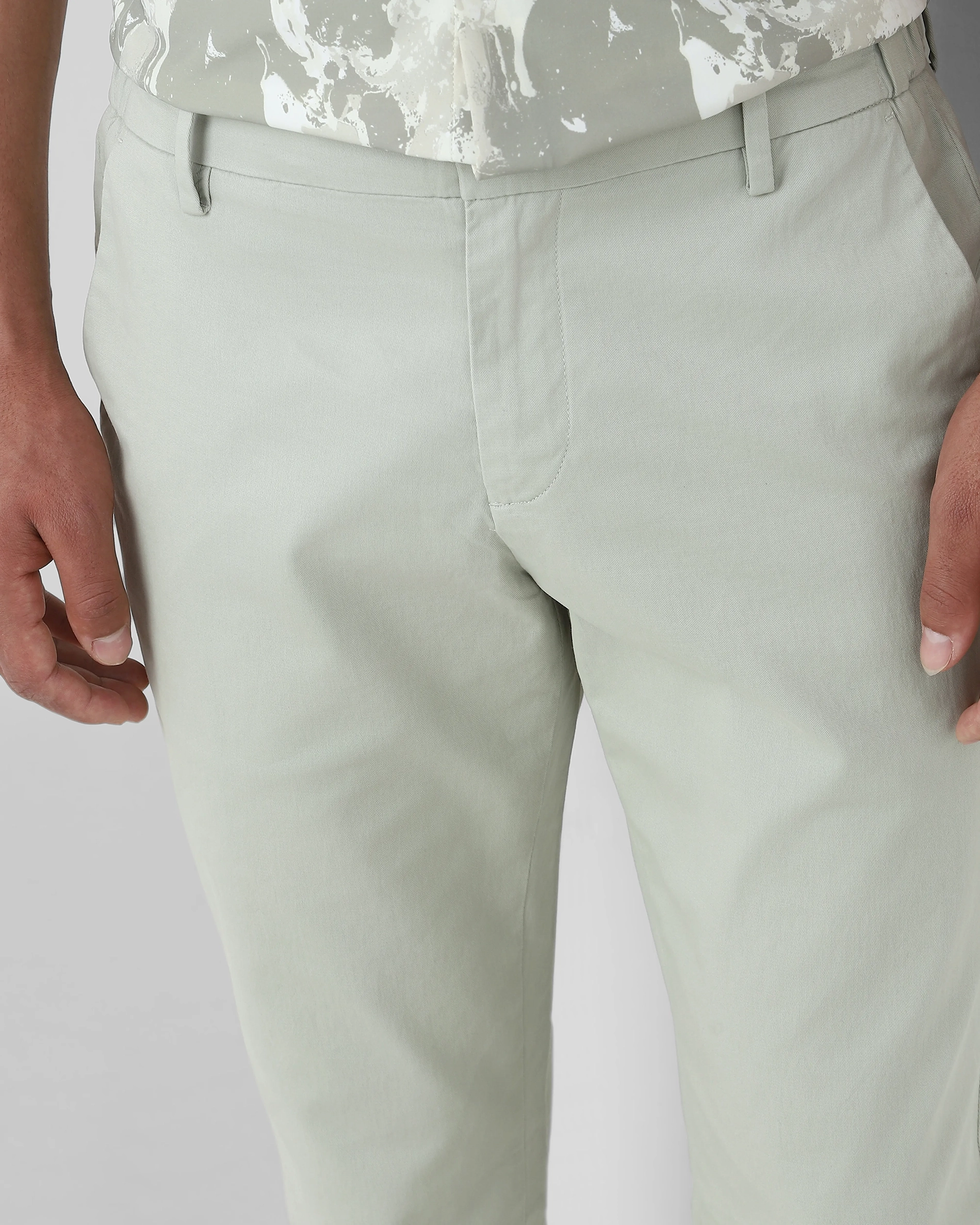 Classic Versatile Slim-Fit Straight-Leg Light Green Trousers