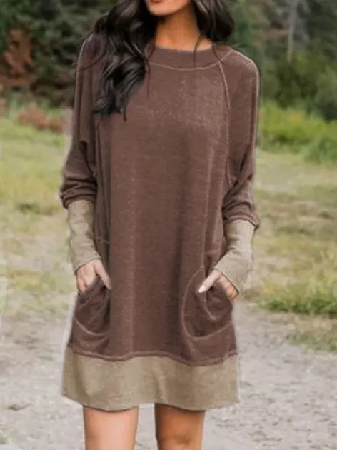 Cotton-Blend Long Sleeve Casual Knitting Tunic Dress