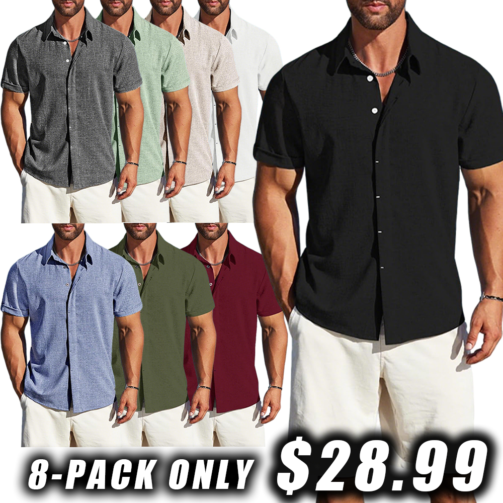 Men's Linen Shirt Short Sleeve Button Casual Shirt Business Formal Beach Fashion Summer Tops