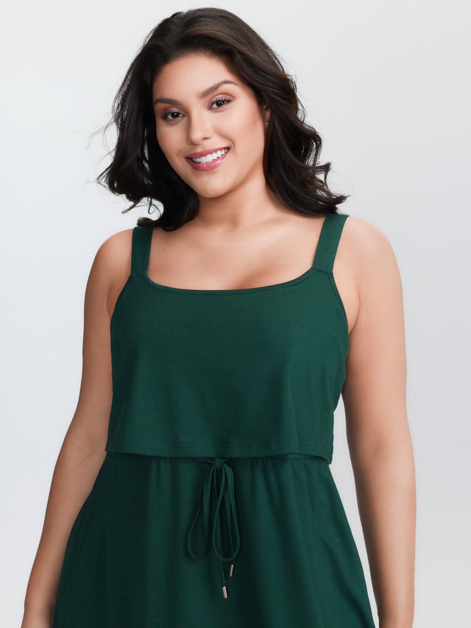 Drawstring Waist Side Slit Cami Mini Dress