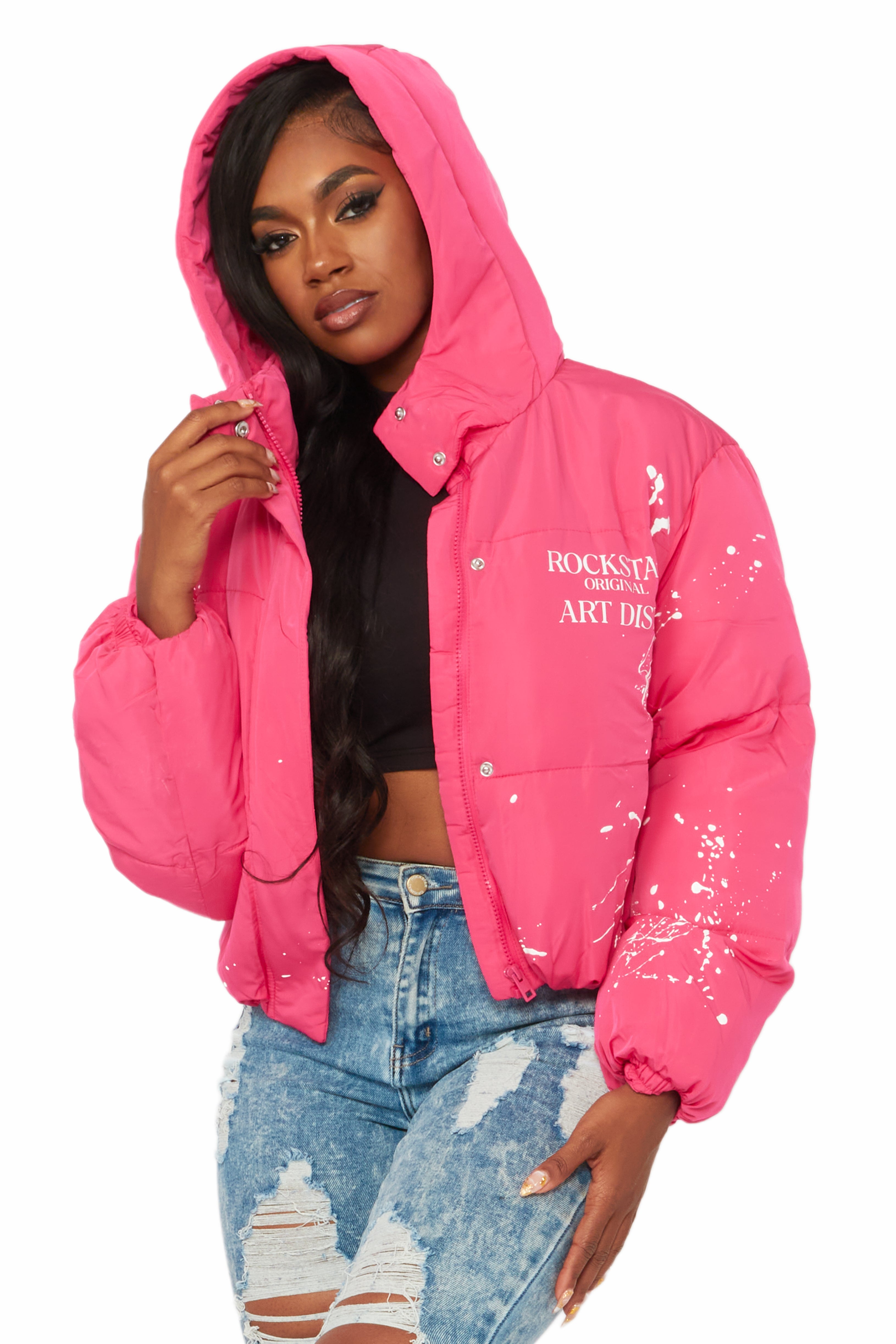 Keira Fuchsia Drippy Puffer Jacket