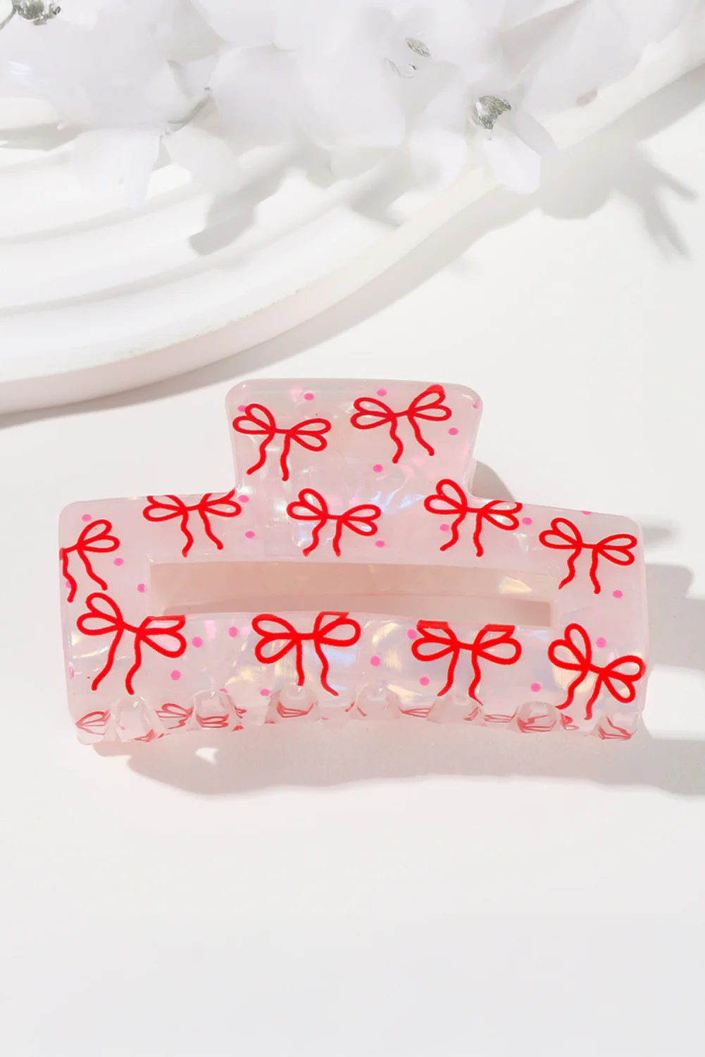 Racing Red Bow Knot Print Cut Out Square Hair Claw Clip