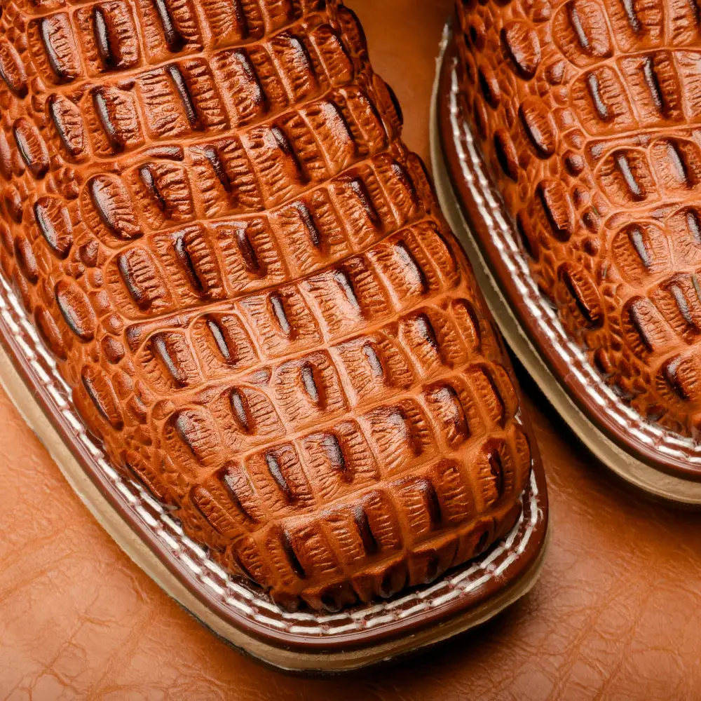 Cognac Caiman Hornback Leather Boots With 3D Lightweight Sole - Composite Toe