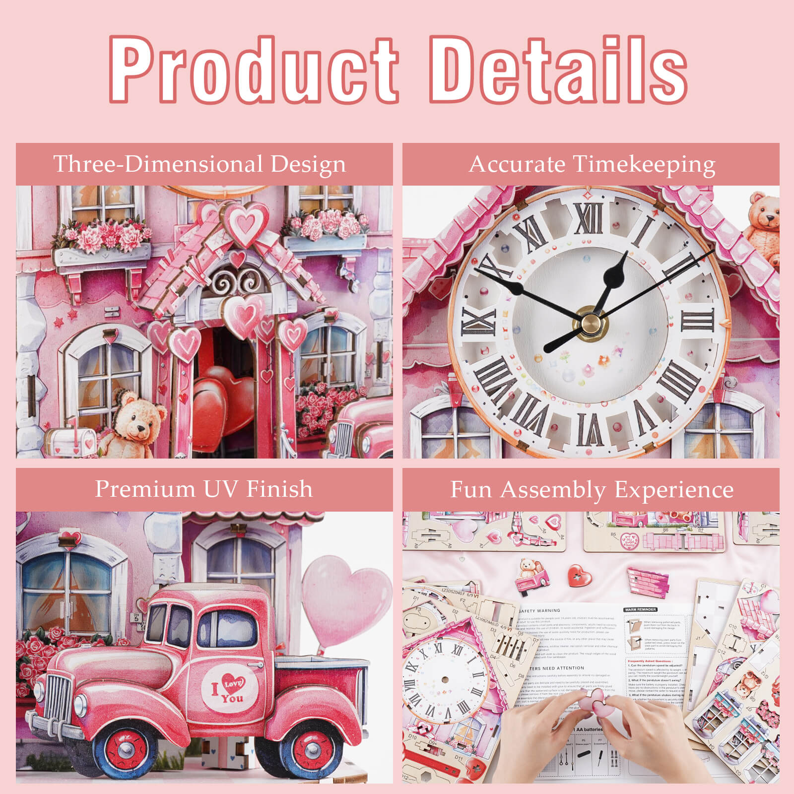 Sweetheart Cottage â€“ DIY Wooden Clock, 3D Puzzle Craft Kit