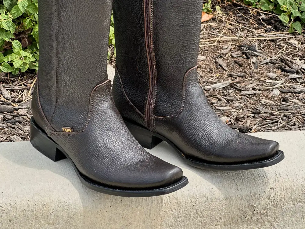 Mens Brown Bull Hide Leather Booties  With Zipper On Shaft