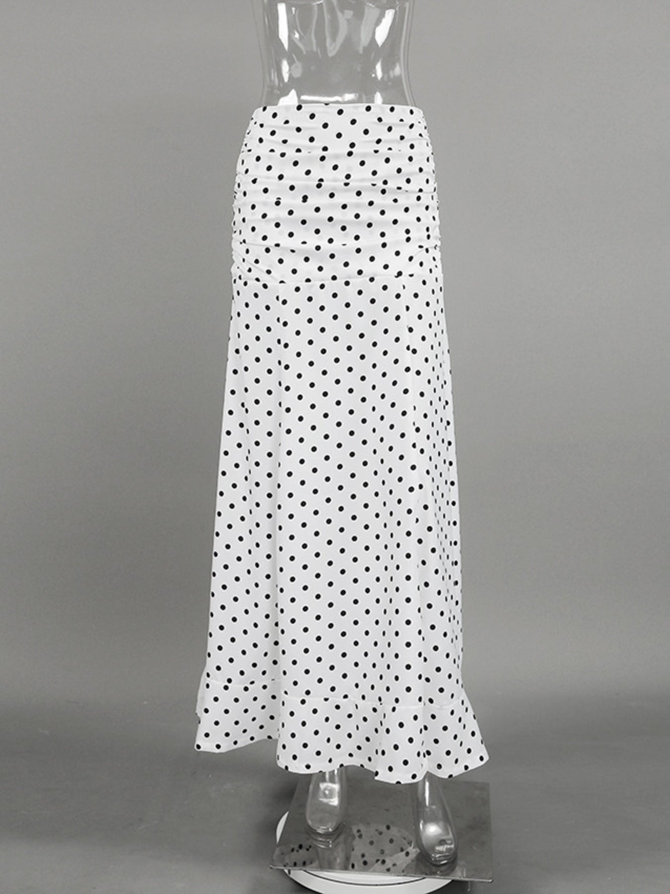 Polka Dot Ruffle Hem Maxi Skirt