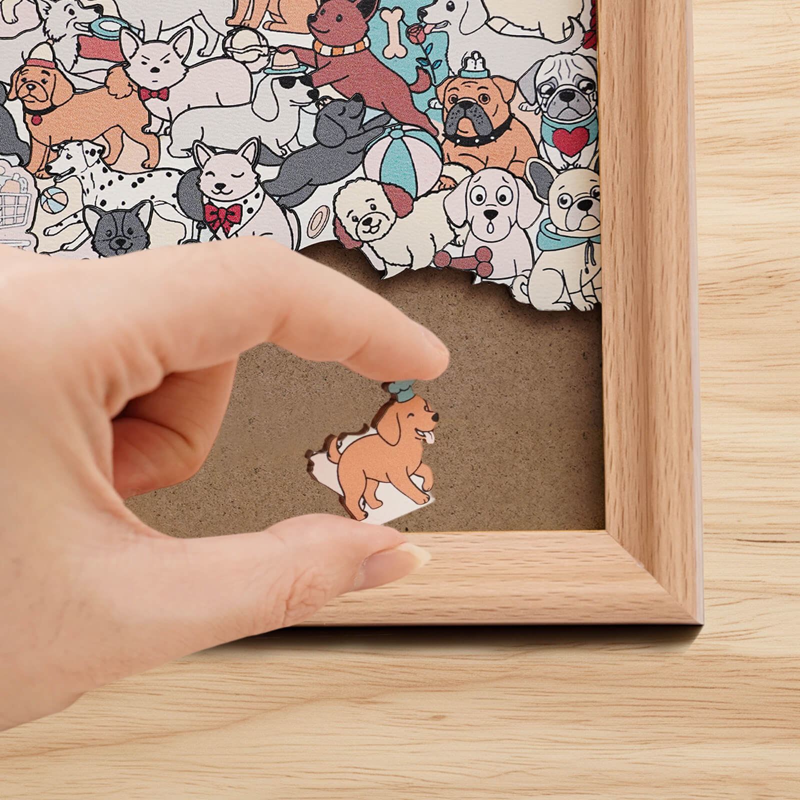 195 Pcs Morandi-Colored Cute Dog Shaped Square Wooden Jigsaw Puzzle