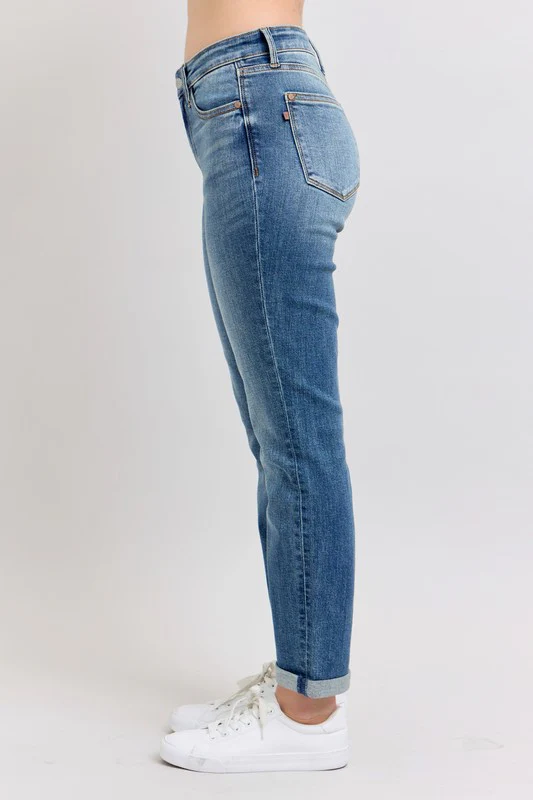 Blue Full Size Mid Rise Skinny Cuff Jeans with Pockets Plus Size