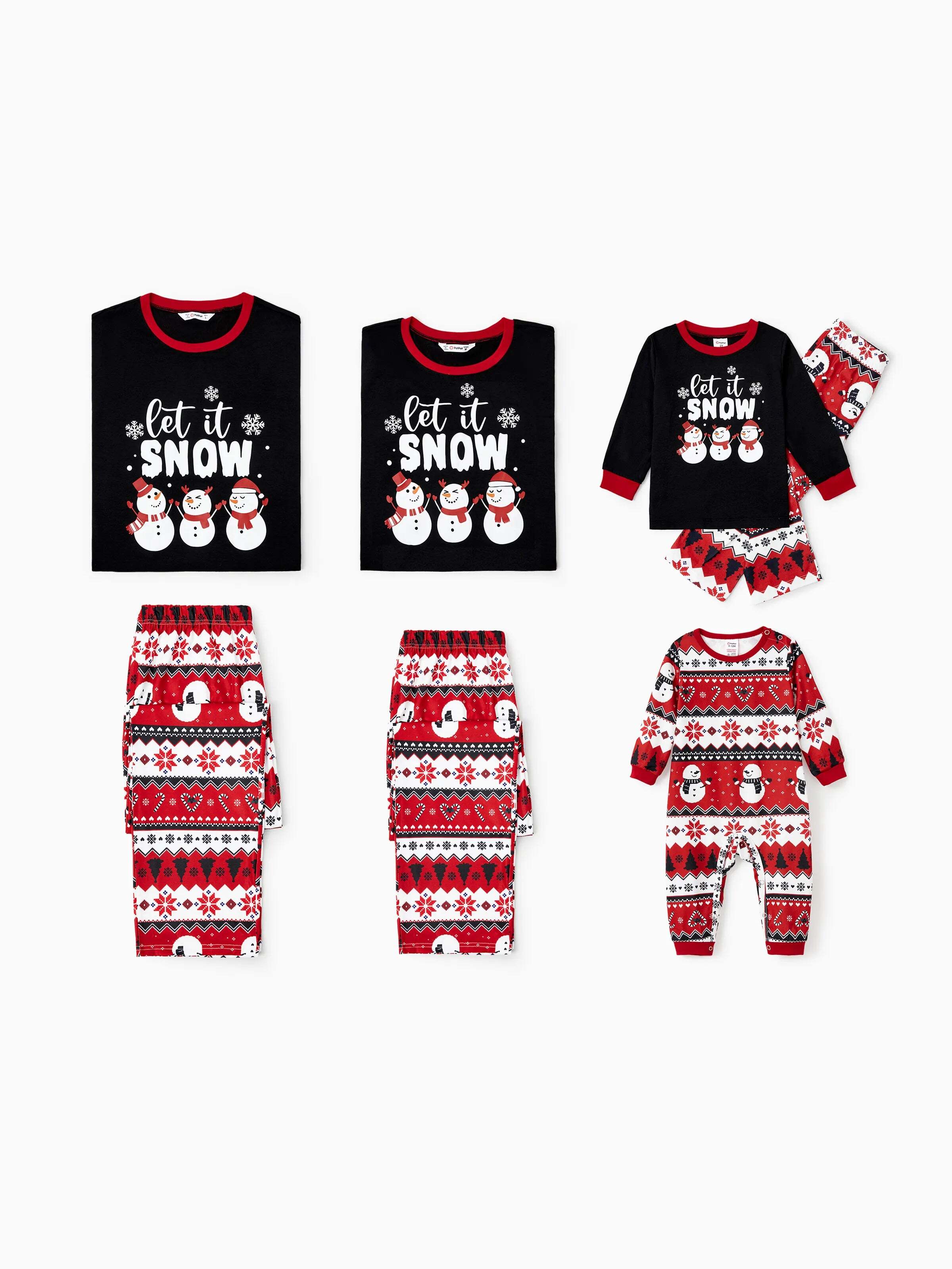 Christmas Family Pajamas Set Snowman Print Long-sleeve PJS with Christmas Socks Black