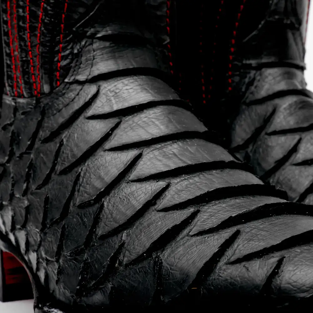 Matte Black Jumbo Python Leather Boots - Square Toe