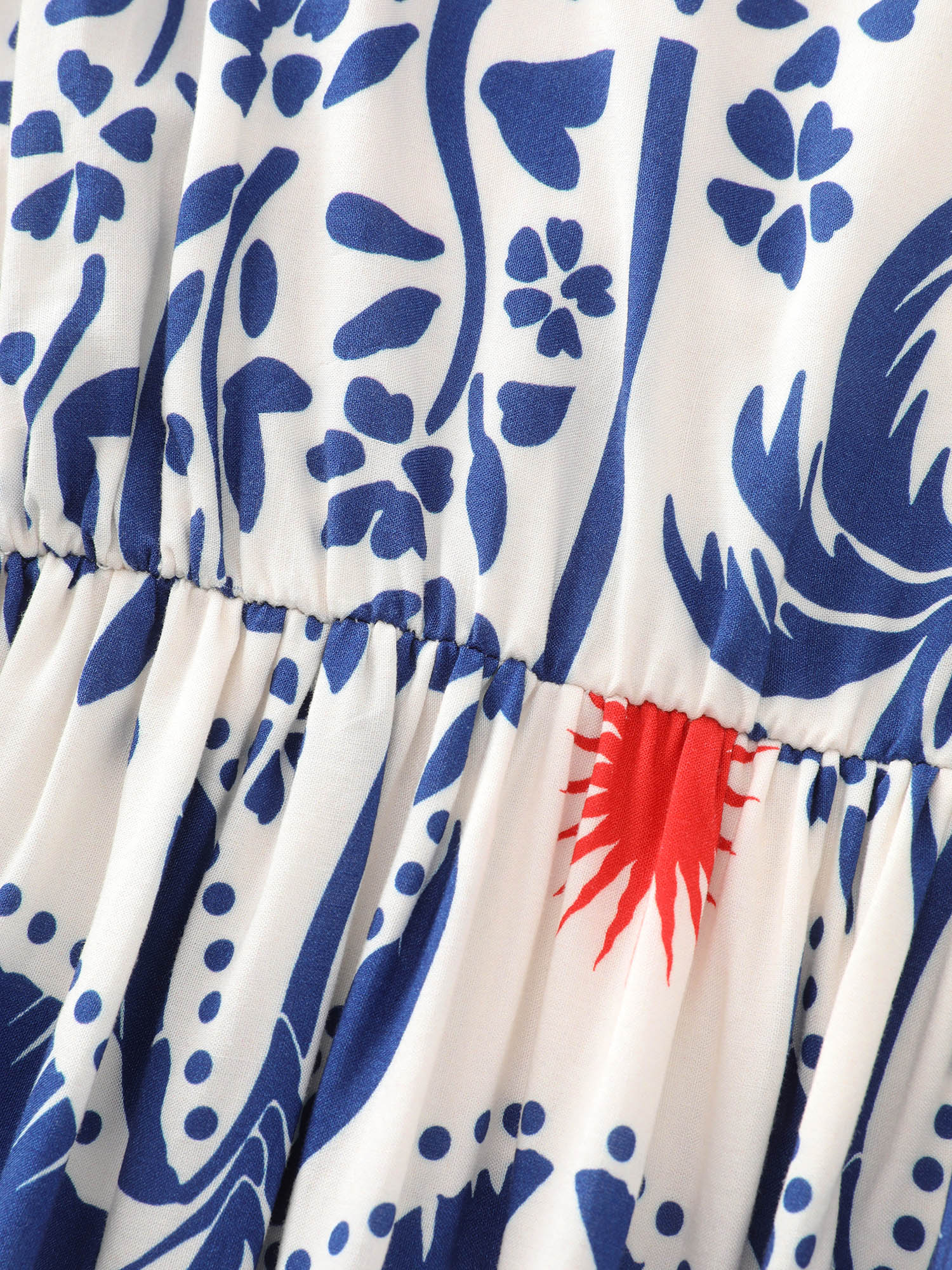 Tropical Print Flared Half-Sleeve Midi Dress