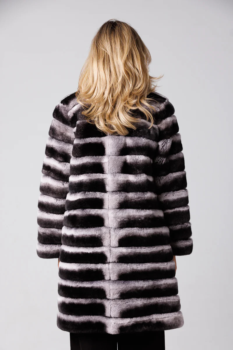 Haină din Blană Naturală de Rex Chinchilla, Long, Transformabilă, Femei, Silver Grey 181