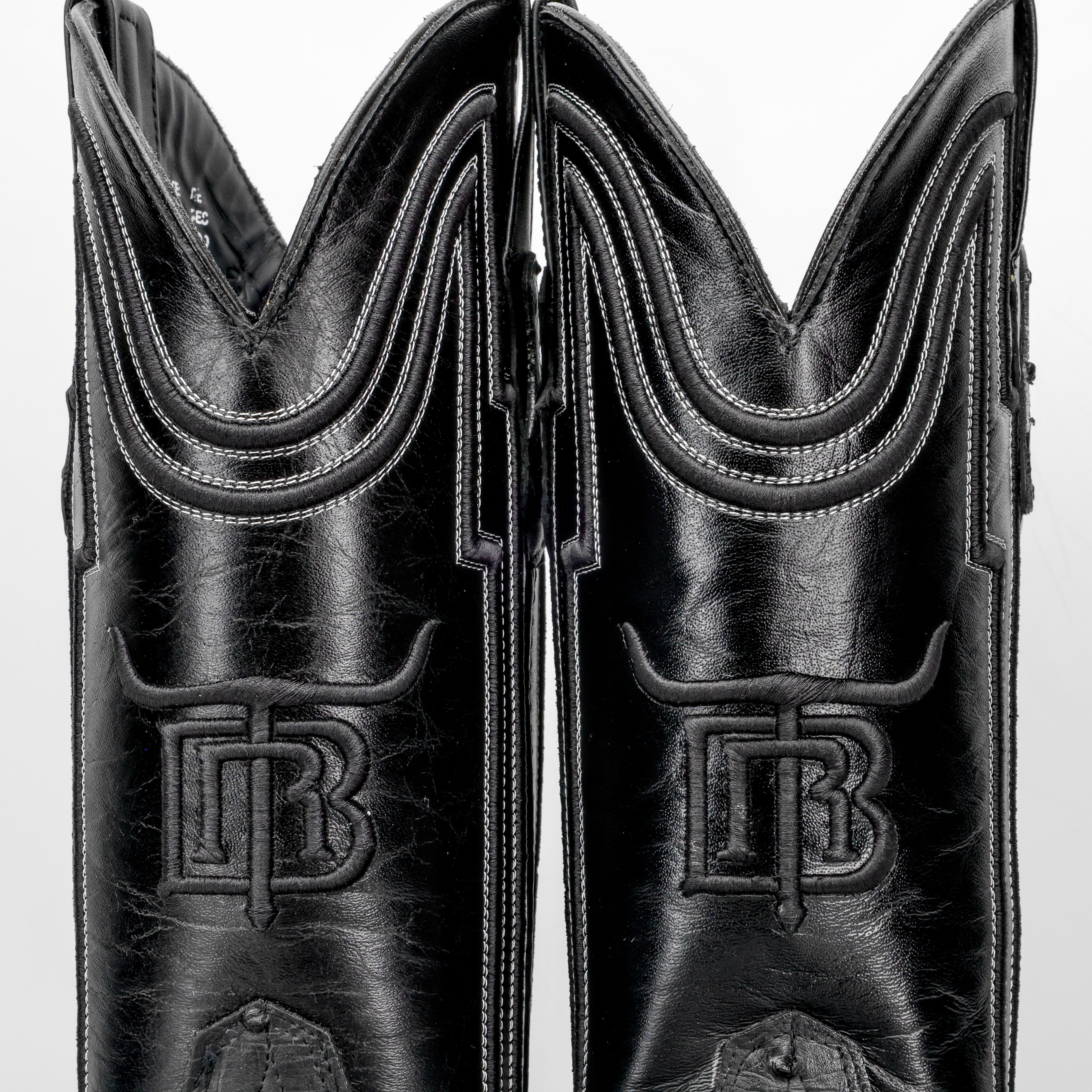 Black Ostrich Leather Boots - Square Toe