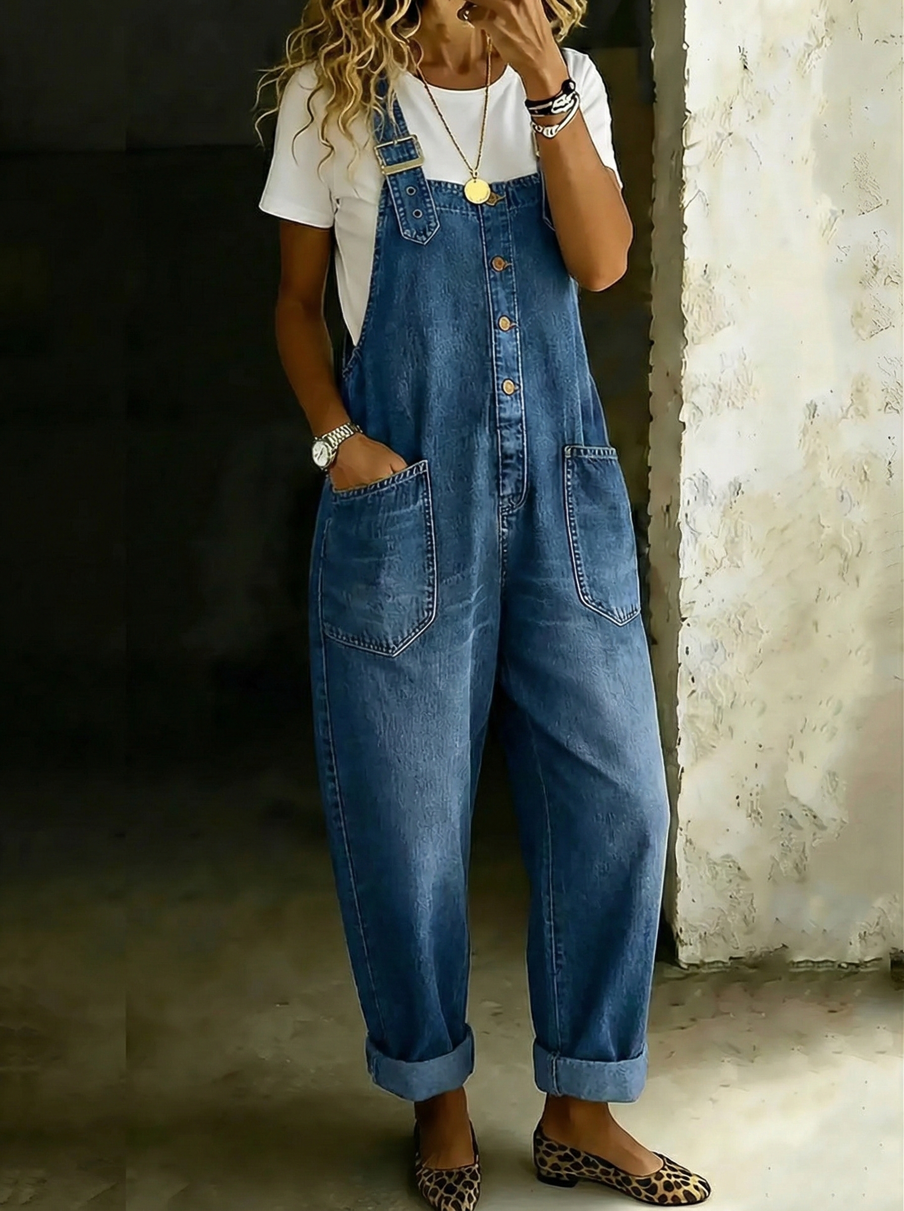 Women's Retro Casual Denim Jumpsuit With Adjustable Buckle