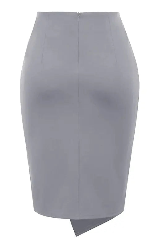 Pleated Solid Color Bodycon Midi Skirt