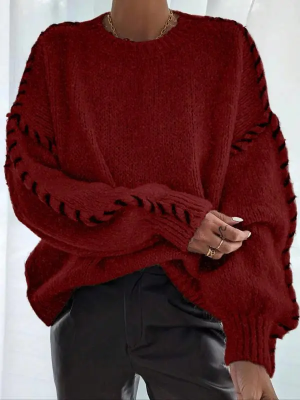 Women's Contrast Binding Drop Shoulder Sweater