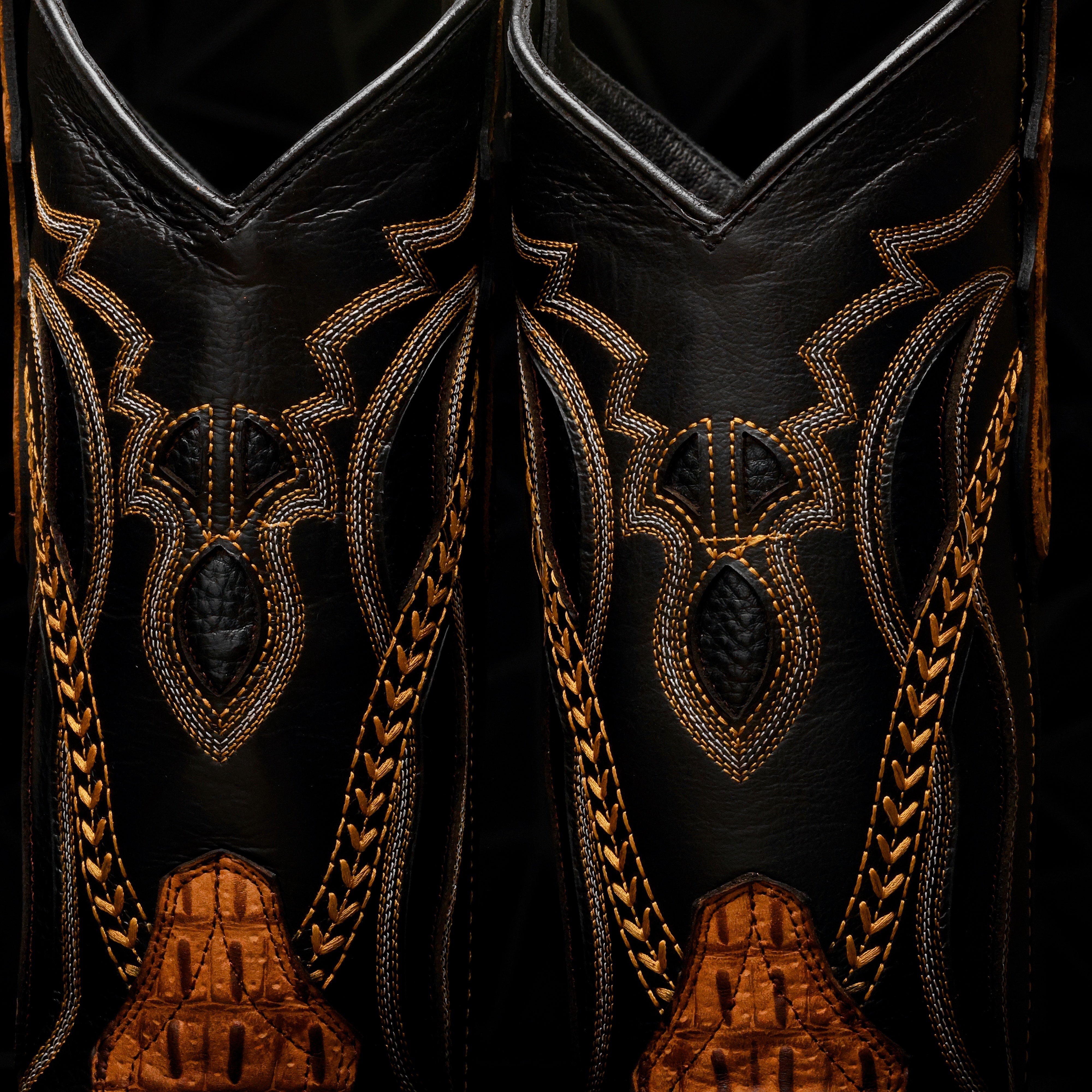 Matte Honey Caiman Hornback Leather Boots - Square Toe