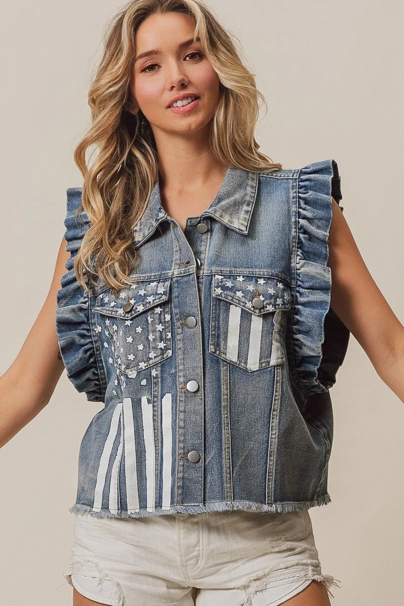 American Flag Washed Denim Jacket
