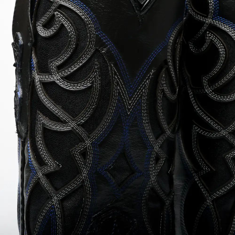 Black/Blue Pirarucu Leather Boots - Square Toe