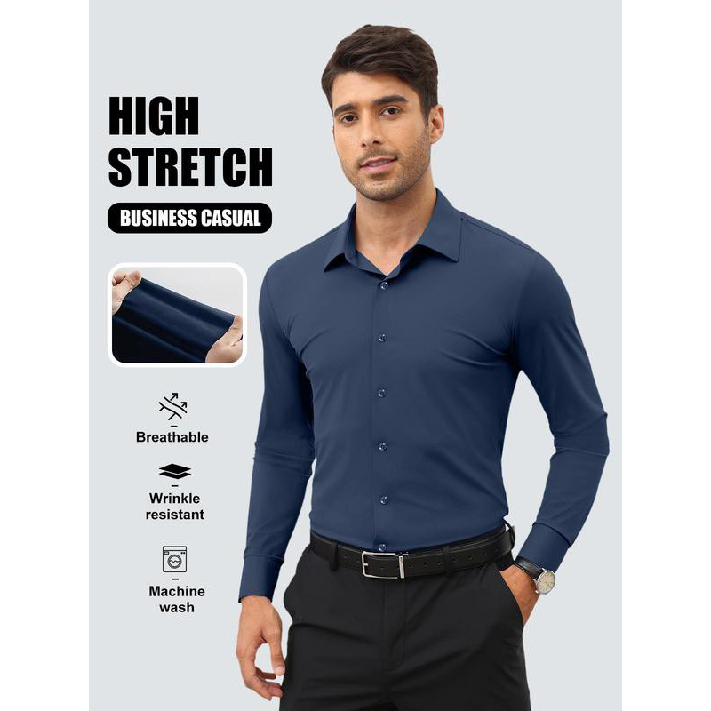 Men’s 4-Way Stretch Travel Dress Shirt: Wrinkle-Free Slim Fit