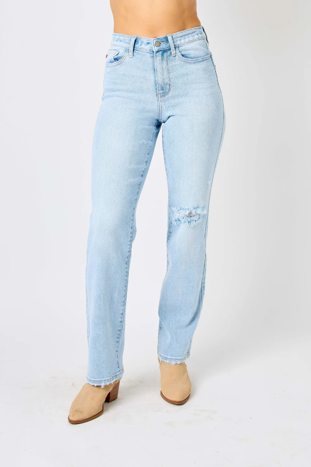 Blue Full Size High Waist Distressed Straight Jeans