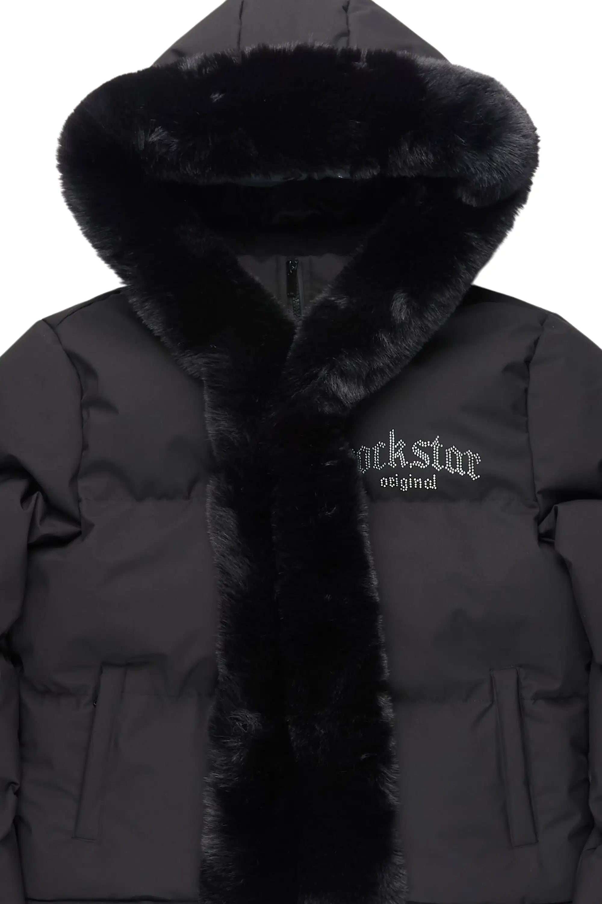 Dontaisha Black Puffer Jacket With Fur Trim