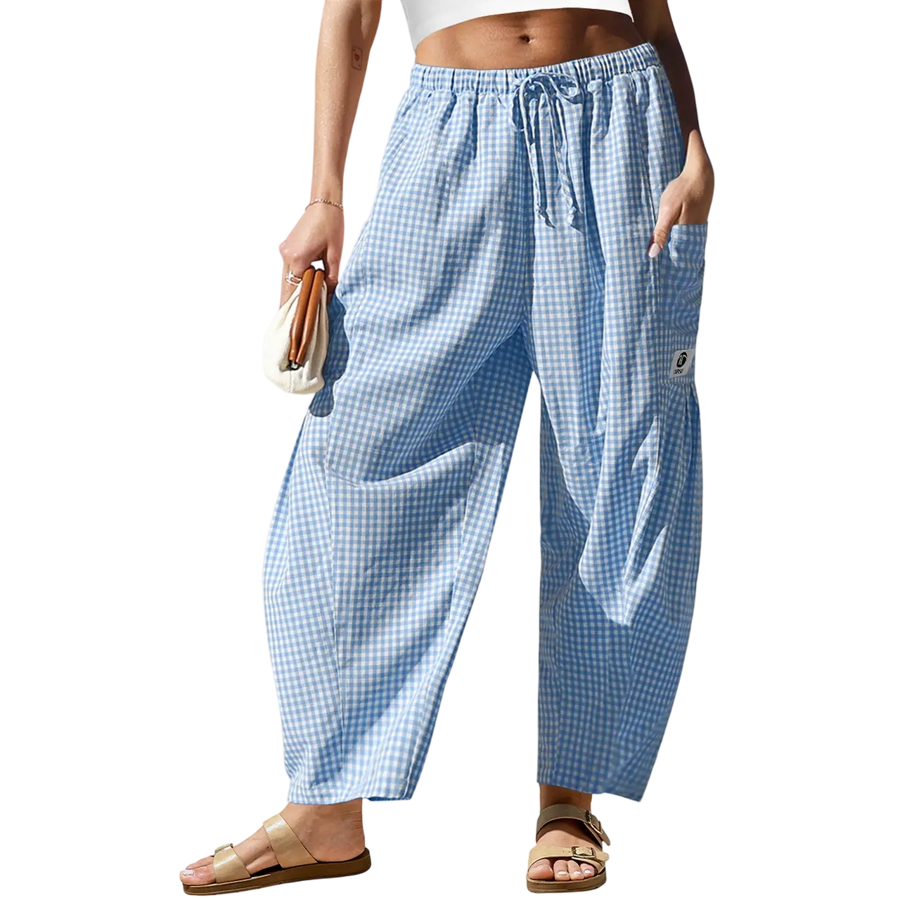 Women’s Wide-Leg Gingham Striped Pants – Comfy, Casual & Stylish for All Occasions