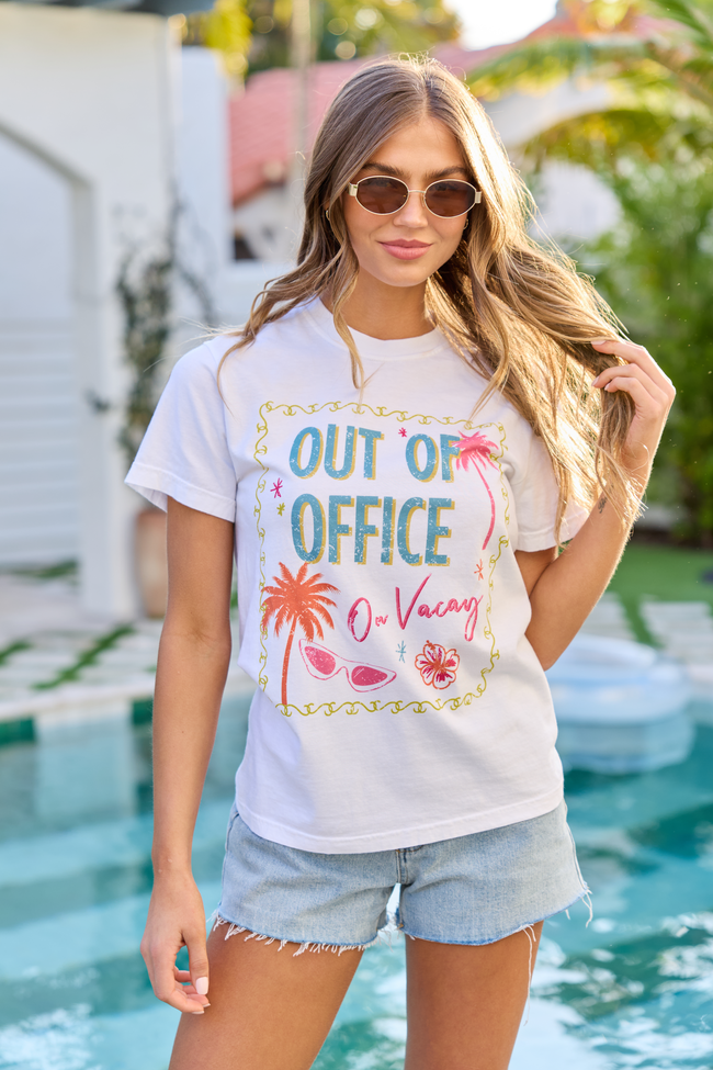 Out Of Office On Vacay White Graphic Tee