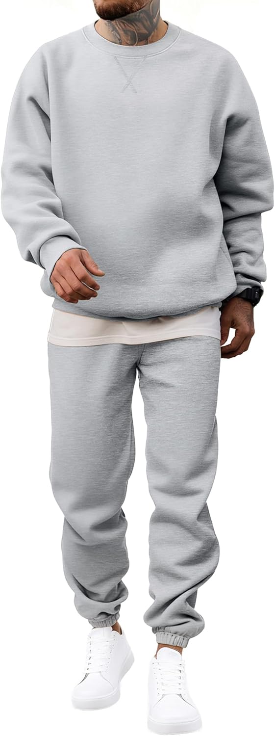 Men's 2 Piece Outfits Crew Neck Sweatshirt Tracksuit & Joggers Sweatpants Sweatsuit Set
